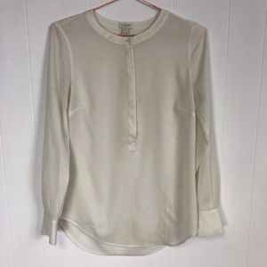 J.Crew Factory White Long Sleeve Henley Blouse Top